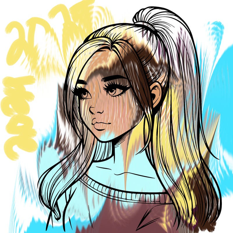 realistic girl with a high ponytail