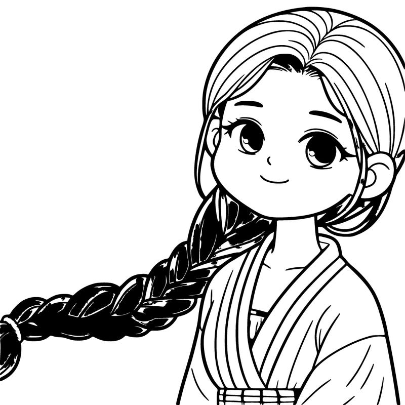 1 korean teen girl with 1 long braid behind her head