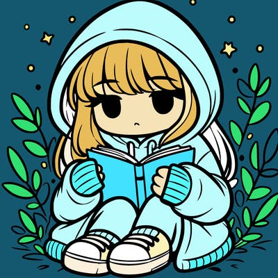 girl in oversized hoodie reading a book