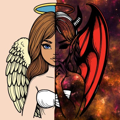 realistic angel half demon