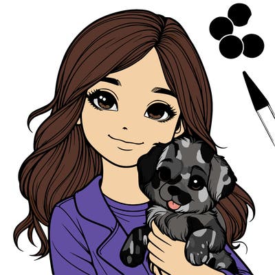 realistic girl holding a cute puppy