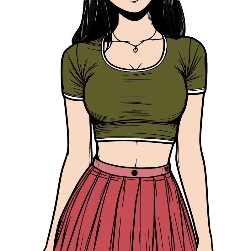 realistic girl wearing crop top and skirt
