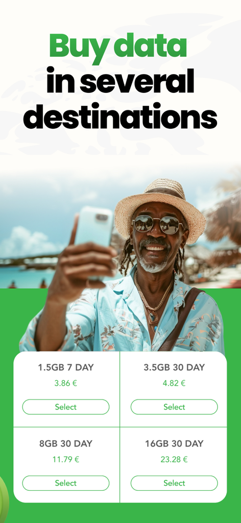 Sift Phone Recharge & Top up - Interface of the Sift app showing international mobile data plan options and prices