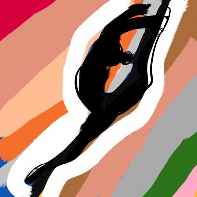 gymnast doing a leap in a leotard with a bent back leg