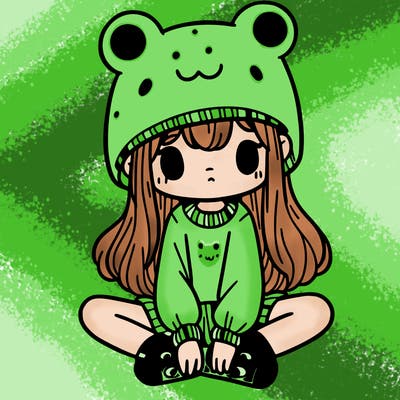 a girl wearing a frog hat and some frog socks