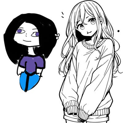 manga teen girl  in a sweater and baggy pants