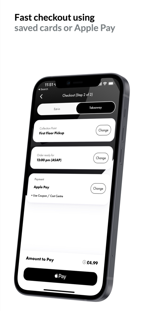 Canteen - Mobile checkout screen in the Canteen app showing order details and Apple Pay option