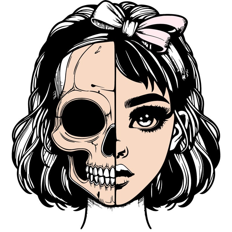 realistic girl with half skull mask