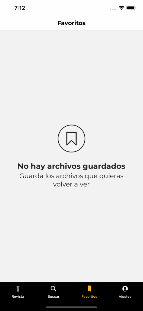 Conde Nast Traveler España - Empty favorites tab in the Conde Nast Traveler Espania app showing a bookmark icon and a message to save content.