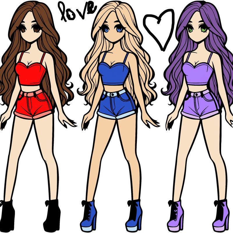 a girl with long hair and a crop top and high heels and shorts and is realistic