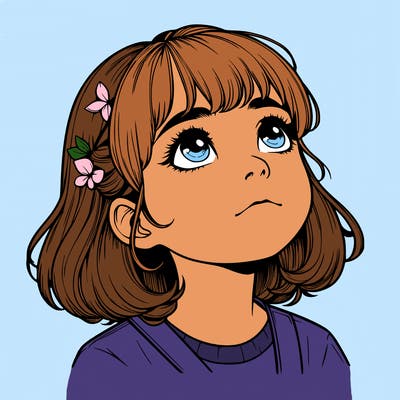 realistic girl looking up