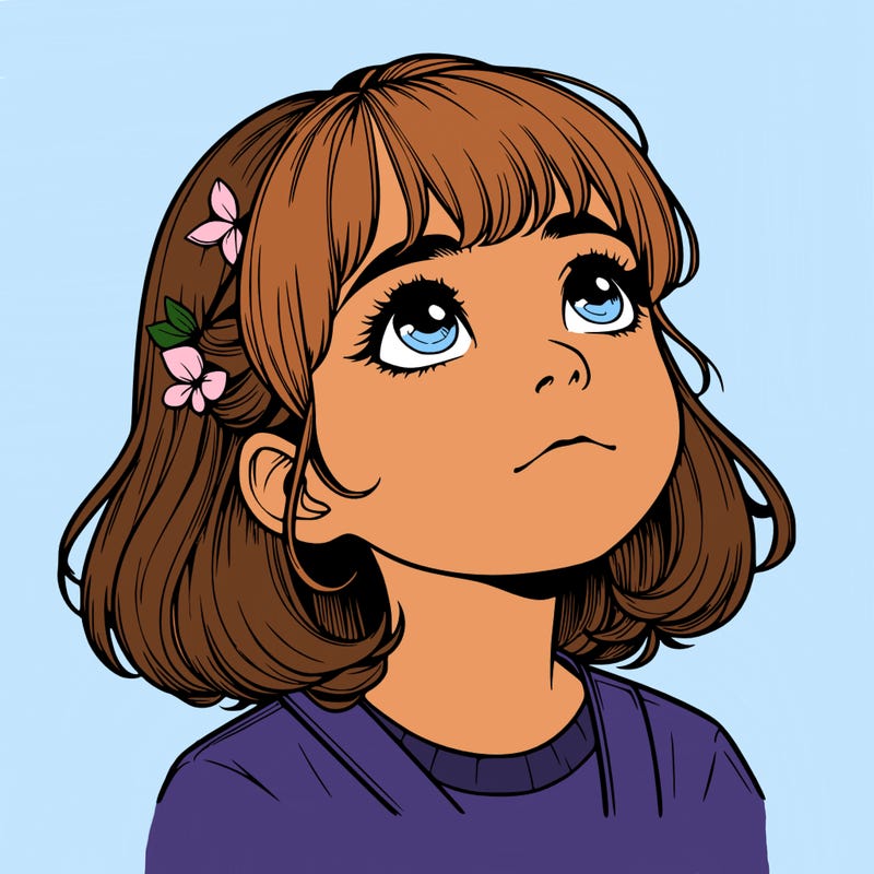 realistic girl looking up