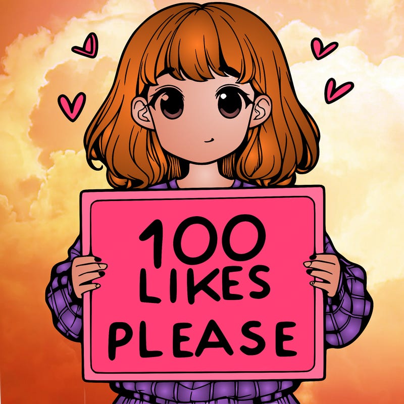 a girl holding a sign saying 100 likes please