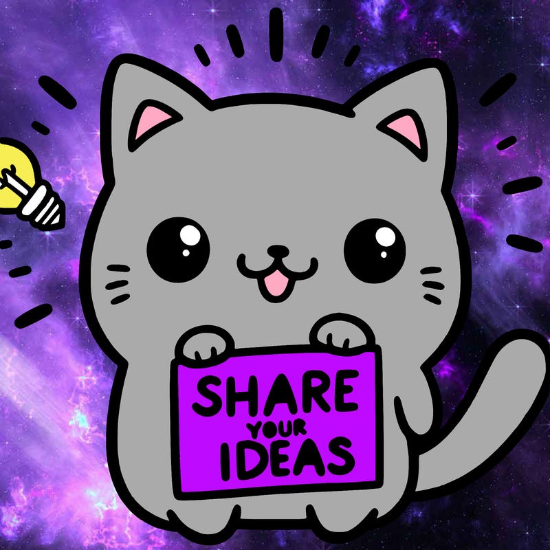 a cute cat saying share your ideas