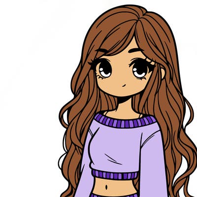 girl with long hair and a crop top with a sweater