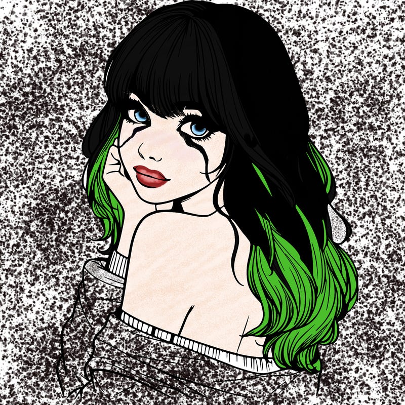 realistic girl with bangs looking over her shoulder