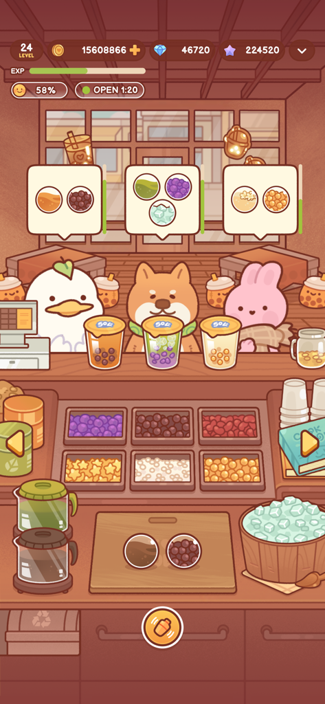 Cute animal customers ordering bubble tea at the counter in Boba Tale game