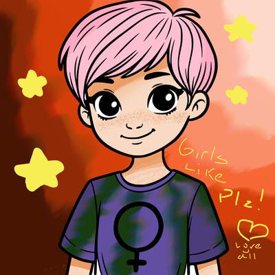 girl with pixie cut and feminist shirt