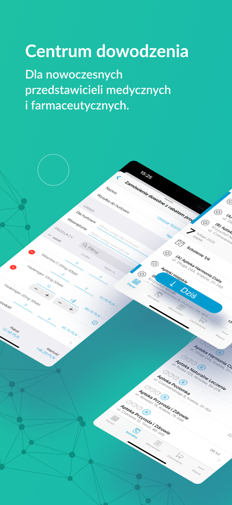 FarmaProm - Screens of the FarmaProm app showing pharmaceutical order management and representative visit scheduling.