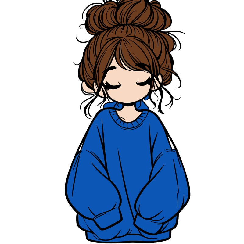 girl with baggy sweatshirt and messy bun
