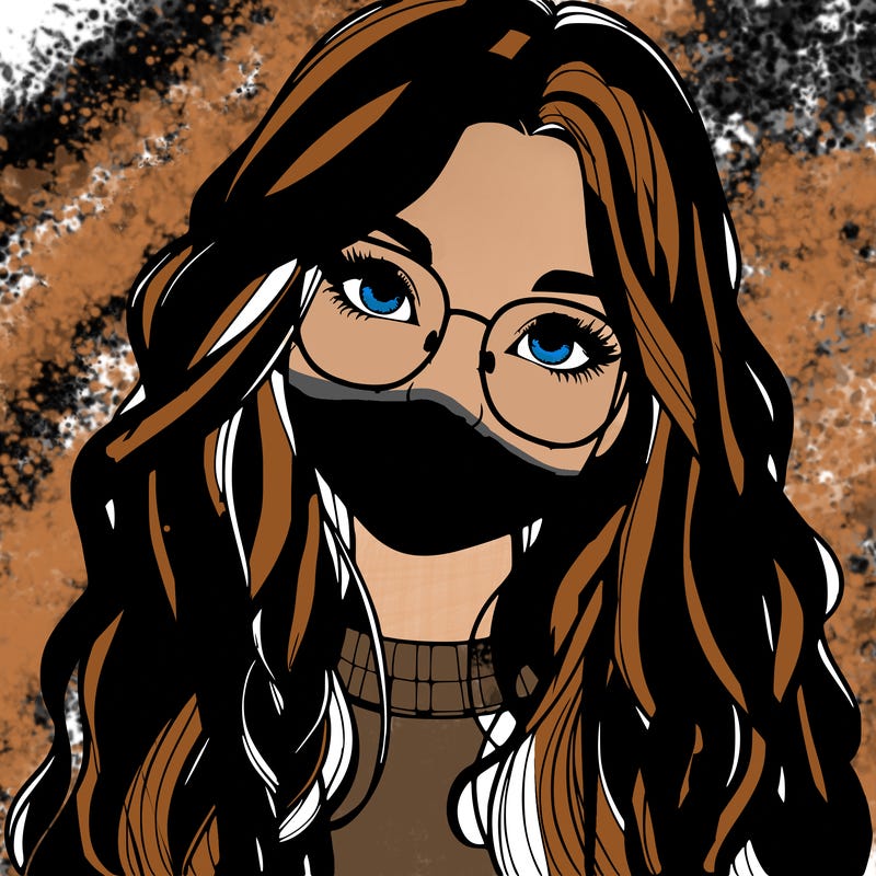 girl with long hair and freckles and glasses realistic