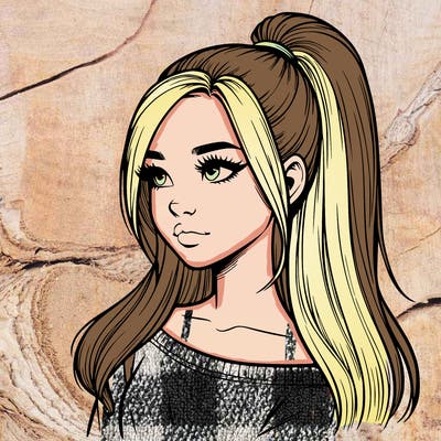 realistic girl with a high ponytail