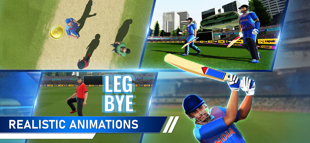 T20 Cricket Champions 3D - Collage de animaciones 3D realistas y escenas de juego de críquet en T20 Cricket Champions 3D