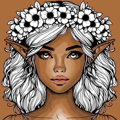 realistic female elf with flower crown