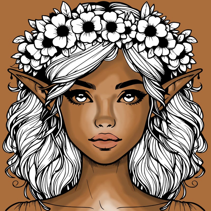 realistic female elf with flower crown