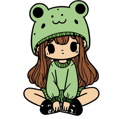 a girl wearing a frog hat and some frog socks