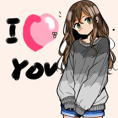 manga teen girl  in a sweater and baggy pants