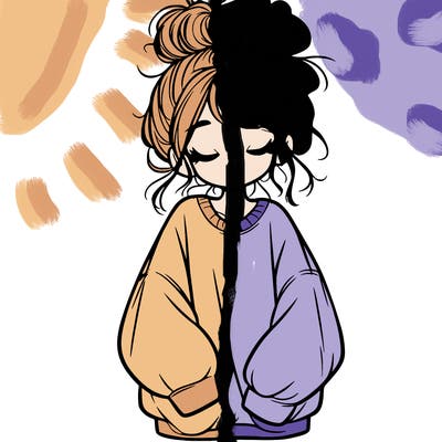 girl with baggy sweatshirt and messy bun