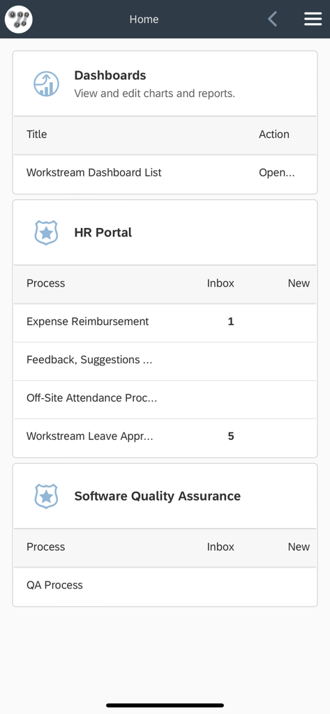 Cloudstream - Cloudstream-Mobilappen-Homepage mit Dashboard-Listen und HR-Portal-Workflow-Prozessen