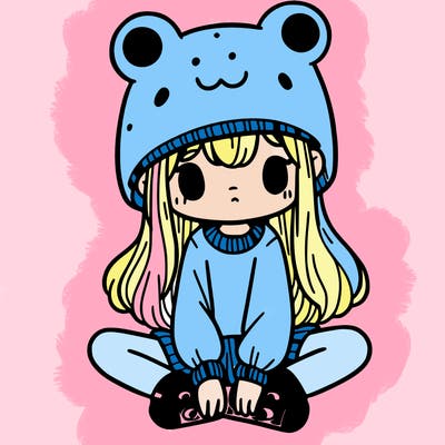 a girl wearing a frog hat and some frog socks