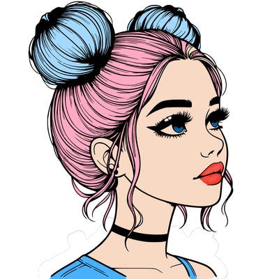 realistic girl with buns on the top of her head