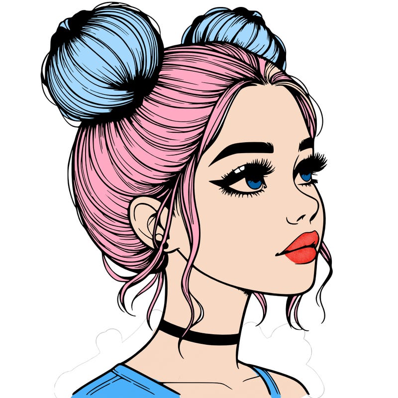 realistic girl with buns on the top of her head