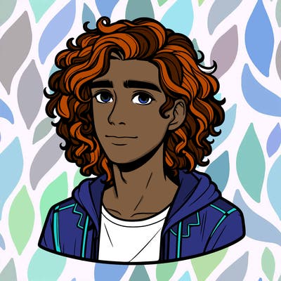 realistic teenage boy with long curly hair