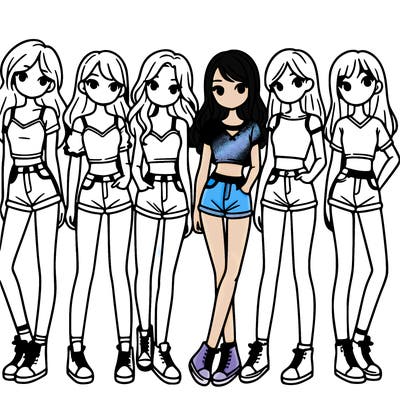 a group of girls wearing crop tops and shorts