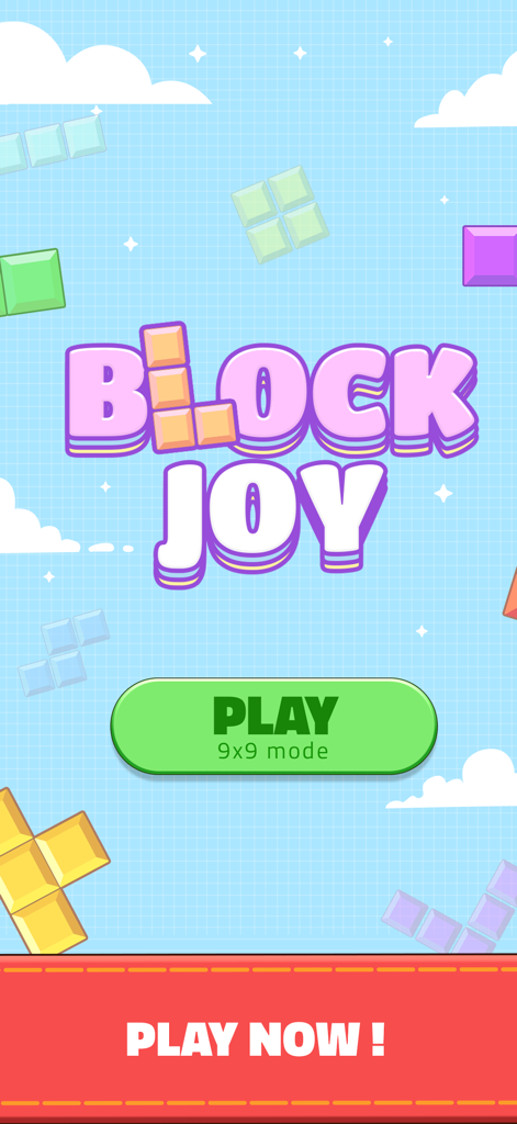Block Joy - Block Joy app home screen with a green play button for the 9x9 grid puzzle mode