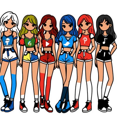 a group of girls wearing crop tops and shorts