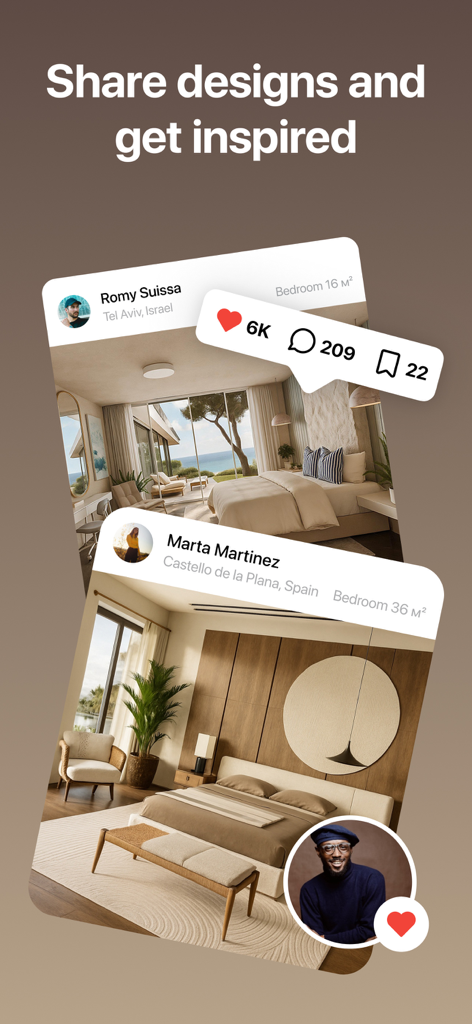 Social gallery of user created room designs in the Home Planner app