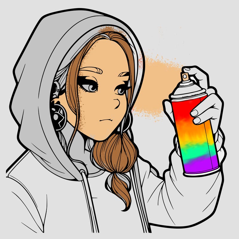 a realistic girl, spray painting