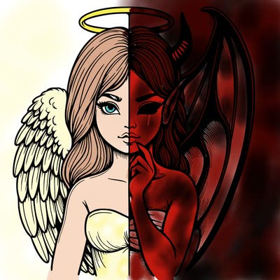 realistic angel half demon