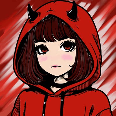 realistic girl with devil hoodie