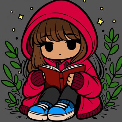 girl in oversized hoodie reading a book