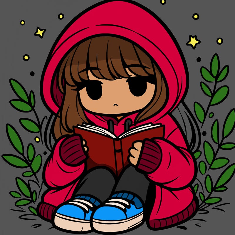 girl in oversized hoodie reading a book