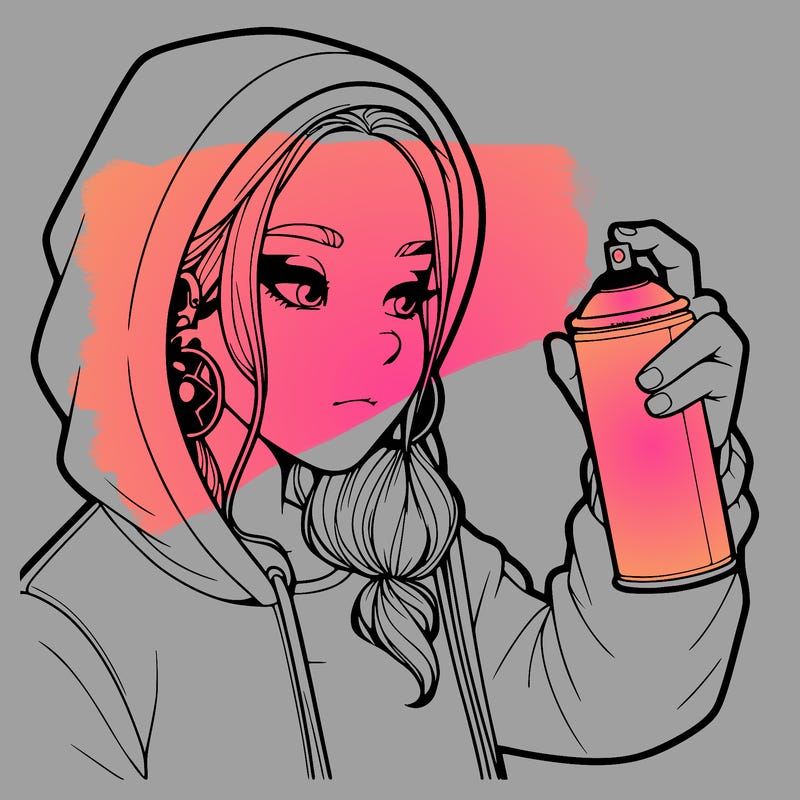 a realistic girl, spray painting