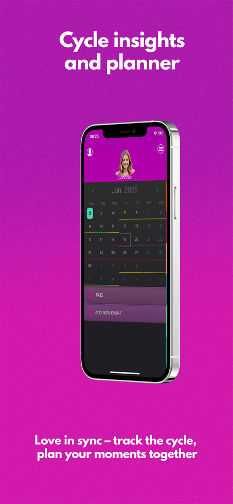 SexOrganizer app cycle insights and calendar planner interface