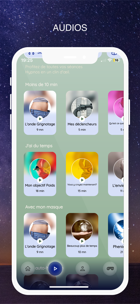 Hypnos: Sleep, Relaxation - Hypnos app screen showing therapeutic audio sessions for sleep and weight management.