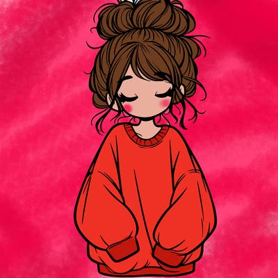 girl with baggy sweatshirt and messy bun